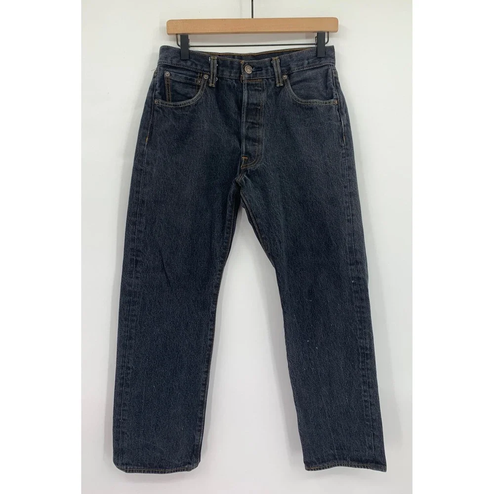 Levis 501 Jeans Mens 28x27 Black Button Fly Straight Fade Distressed (Tag 31x30)